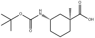 rel-(1R,3R)-3-((tert-butoxycarbonyl)amino)-1-methylcyclohexane-1-carboxylic acid Struktur