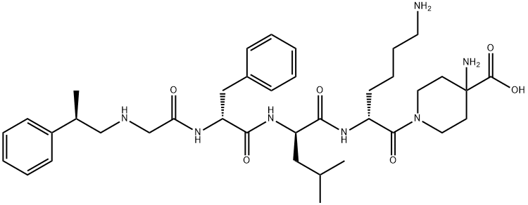 4-Piperidinecarboxylic acid, 4-amino-1-[N-[(2R)-2-phenylpropyl]glycyl-D-phenylalanyl-D-leucyl-D-lysyl]- Struktur