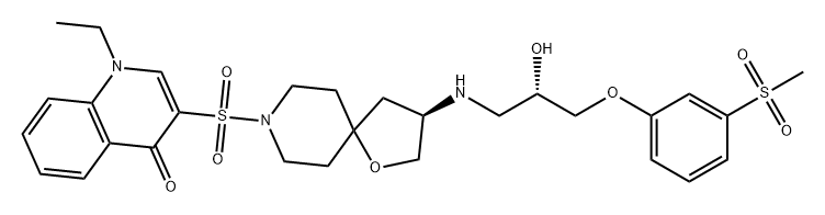 4(1H)-Quinolinone, 1-ethyl-3-[[(3R)-3-[[(2S)-2-hydroxy-3-[3-(methylsulfonyl)phenoxy]propyl]amino]-1-oxa-8-azaspiro[4.5]dec-8-yl]sulfonyl]- Struktur