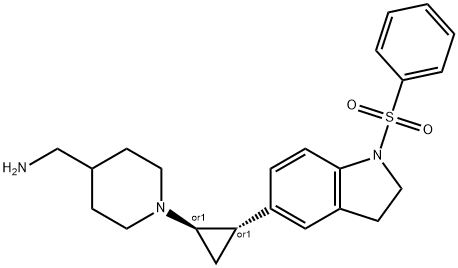 4-Piperidinemethanamine, N-[(1R,2S)-2-[2,3-dihydro-1-(phenylsulfonyl)-1H-indol-5-yl]cyclopropyl]-, rel- Struktur