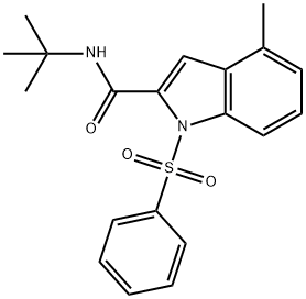 1H-Indole-2-carboxamide, N-(1,1-dimethylethyl)-4-methyl-1-(phenylsulfonyl)- Struktur