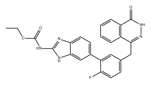 Carbamic acid, N-[6-[5-[(3,4-dihydro-4-oxo-1-phthalazinyl)methyl]-2-fluorophenyl]-1H-benzimidazol-2-yl]-, ethyl ester Struktur