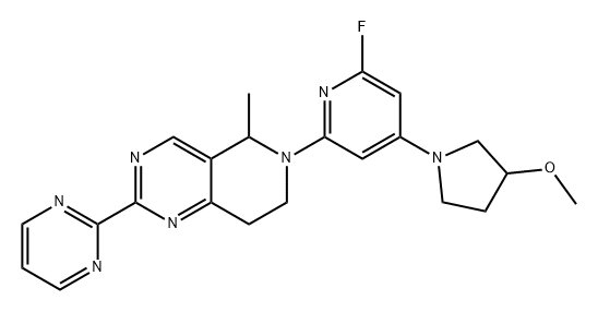 Pyrido[4,3-d]pyrimidine, 6-[6-fluoro-4-(3-methoxy-1-pyrrolidinyl)-2-pyridinyl]-5,6,7,8-tetrahydro-5-methyl-2-(2-pyrimidinyl)- Struktur