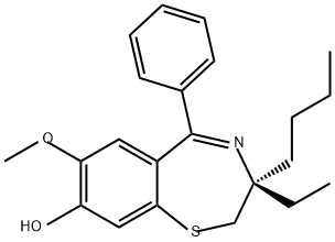 1,4-Benzothiazepin-8-ol, 3-butyl-3-ethyl-2,3-dihydro-7-methoxy-5-phenyl-, (3R)- Struktur