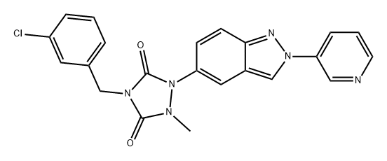 1,2,4-Triazolidine-3,5-dione, 4-[(3-chlorophenyl)methyl]-1-methyl-2-[2-(3-pyridinyl)-2H-indazol-5-yl]- Struktur