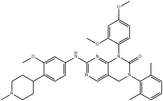 Pyrimido[4,5-d]pyrimidin-2(1H)-one, 1-(2,4-dimethoxyphenyl)-3-(2,6-dimethylphenyl)-3,4-dihydro-7-[[3-methoxy-4-(1-methyl-4-piperidinyl)phenyl]amino]- Struktur