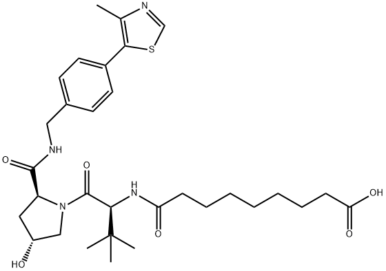 L-Prolinamide, N-(8-carboxy-1-oxooctyl)-3-methyl-L-valyl-4-hydroxy-N-[[4-(4-methyl-5-thiazolyl)phenyl]methyl]-, (4R)- Struktur