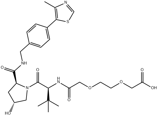 L-Prolinamide, N-[2-[2-(carboxymethoxy)ethoxy]acetyl]-3-methyl-L-valyl-4-hydroxy-N-[[4-(4-methyl-5-thiazolyl)phenyl]methyl]-, (4R)- Struktur