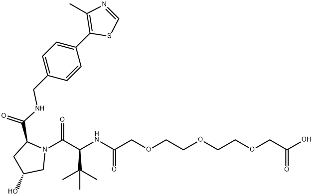 L-Prolinamide, N-[2-[2-[2-(carboxymethoxy)ethoxy]ethoxy]acetyl]-3-methyl-L-valyl-4-hydroxy-N-[[4-(4-methyl-5-thiazolyl)phenyl]methyl]-, (4R)- Struktur