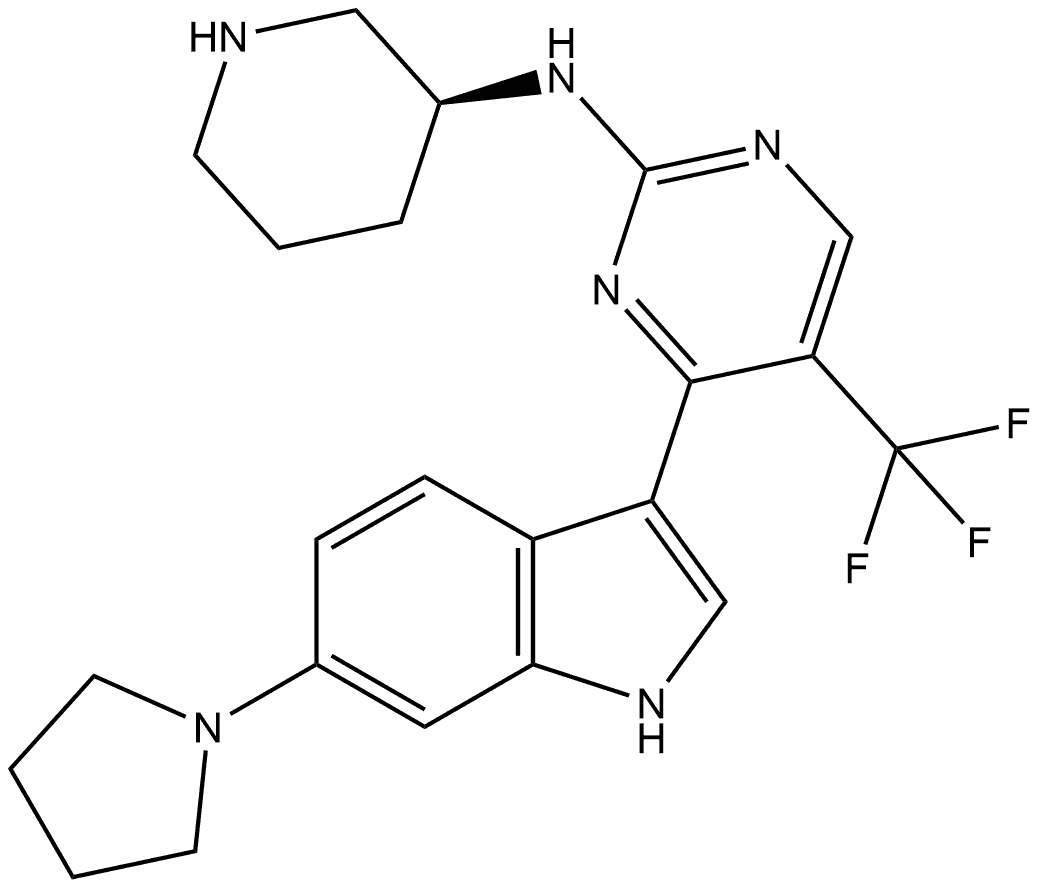 N-(3S)-3-Piperidinyl-4-[6-(1-pyrrolidinyl)-1H-indol-3-yl]-5-(trifluoromethyl)-2-pyrimidinamine Struktur