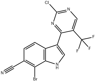 1H-Indole-6-carbonitrile, 7-bromo-3-[2-chloro-5-(trifluoromethyl)-4-pyrimidinyl]- Struktur