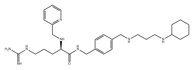 Pentanamide, 5-[(aminoiminomethyl)amino]-N-[[4-[[[3-(cyclohexylamino)propyl]amino]methyl]phenyl]methyl]-2-[(2-pyridinylmethyl)amino]-, (2R)- Struktur