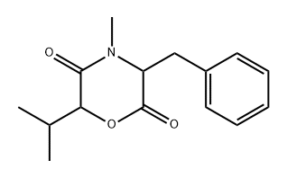 2,5-Morpholinedione, 4-methyl-6-(1-methylethyl)-3-(phenylmethyl)- Struktur