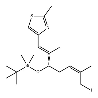 Thiazole, 4-[(1E,3S,5Z)-3-[[(1,1-dimethylethyl)dimethylsilyl]oxy]-7-iodo-2,6-dimethyl-1,5-heptadien-1-yl]-2-methyl- Struktur