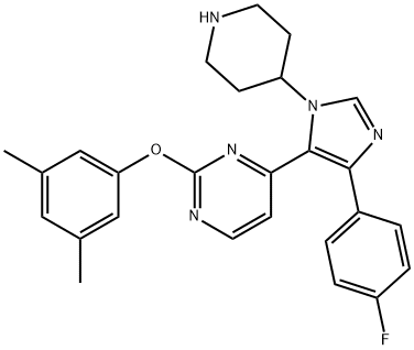 Pyrimidine, 2-(3,5-dimethylphenoxy)-4-[4-(4-fluorophenyl)-1-(4-piperidinyl)-1H-imidazol-5-yl]- Struktur