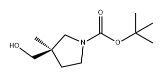 1-Pyrrolidinecarboxylic acid, 3-(hydroxymethyl)-3-methyl-, 1,1-dimethylethyl ester, (3R)- Struktur