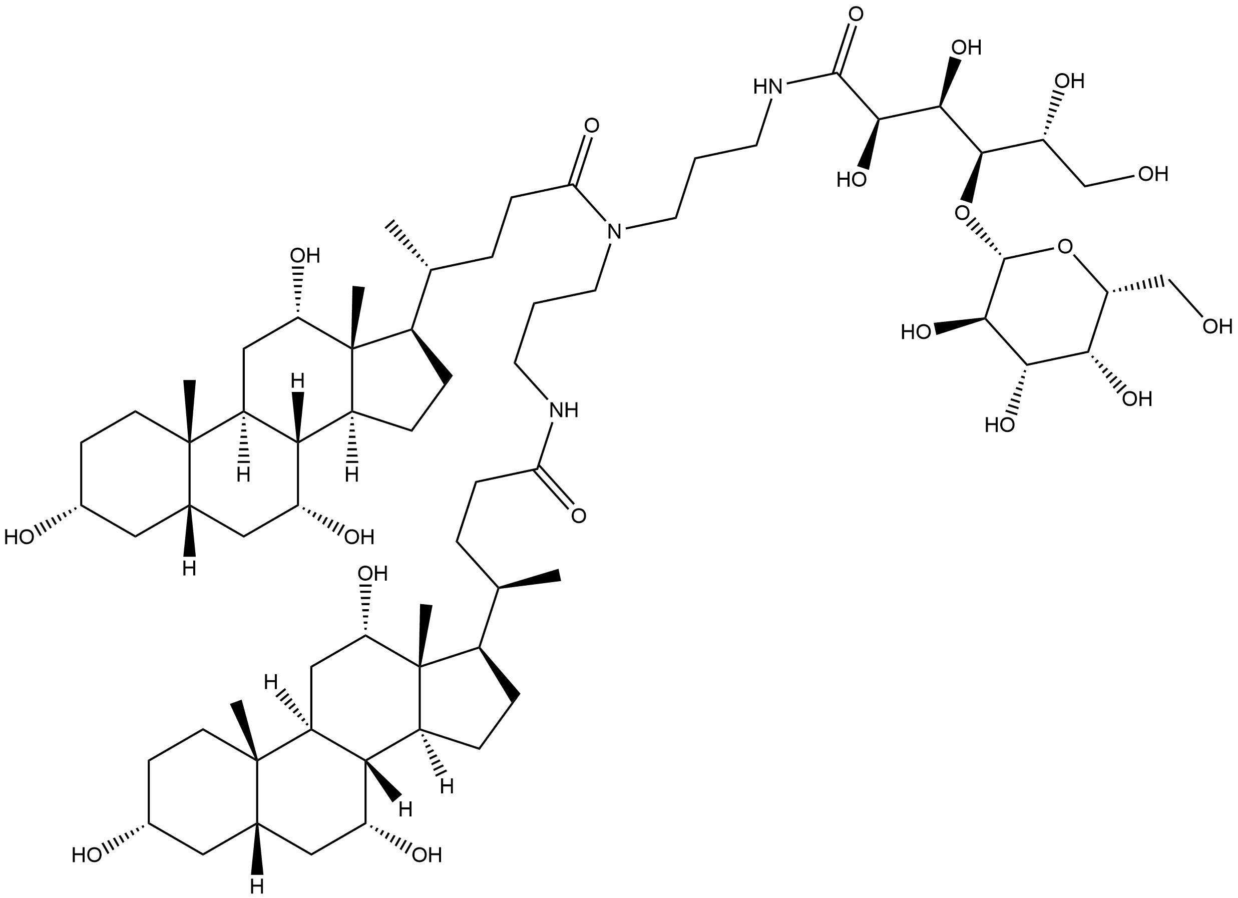 (3α,5β,7α,12α)-N-[3-[(4-O-β-D-Galactopyranosyl-D-gluconoyl)amino]propyl]-3,7,12-trihydroxy-N-[3-[[(3α,5β,7α,12α)-3,7,12-trihydroxy-24-oxocholan-24-yl]amino]propyl]cholan-24-amide Struktur