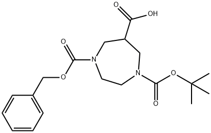 1-[(2-Methylpropan-2-yl)oxycarbonyl]-4-phenylmethoxycarbonyl-1,4-diazepane-6-carboxylic acid Struktur