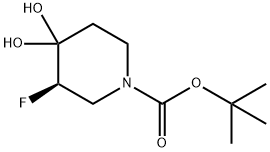 1-Piperidinecarboxylic acid, 3-fluoro-4,4-dihydroxy-, 1,1-dimethylethyl ester, (3R)- Struktur