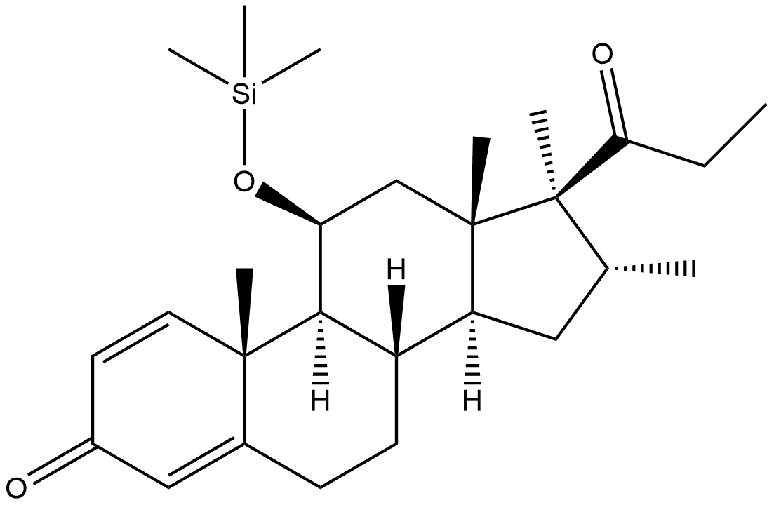 Androsta-1,4-dien-3-one, 16,17-dimethyl-17-(1-oxopropyl)-11-[(trimethylsilyl)oxy]-, (11β,16α,17β)- (9CI) Struktur