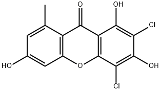 9H-Xanthen-9-one, 2,4-dichloro-1,3,6-trihydroxy-8-methyl- Struktur