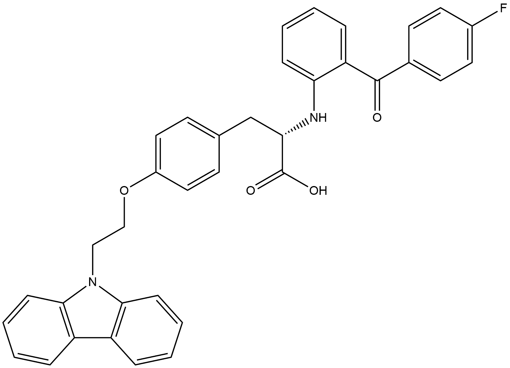 Tyrosine, O-[2-(9H-carbazol-9-yl)ethyl]-N-[2-(4-fluorobenzoyl)phenyl]-, (+)- Struktur