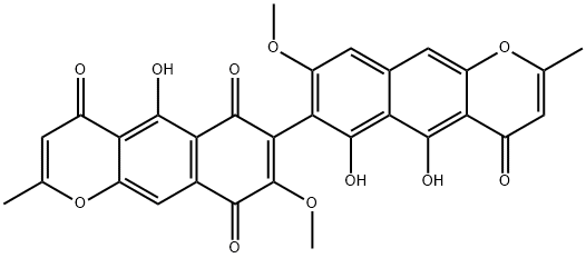 [7,7'-Bi-4H-naphtho[2,3-b]pyran]-4,4',6,9-tetrone, 5,5',6'-trihydroxy-8,8'-dimethoxy-2,2'-dimethyl- Struktur