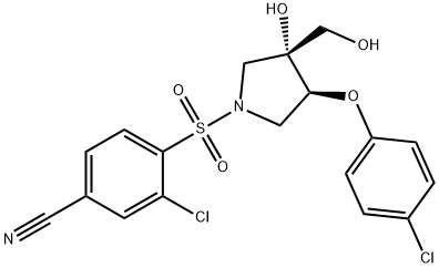 Benzonitrile, 3-chloro-4-[[(3R,4S)-4-(4-chlorophenoxy)-3-hydroxy-3-(hydroxymethyl)-1-pyrrolidinyl]sulfonyl]- Struktur