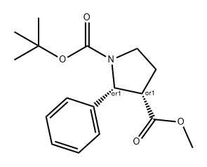 1,3-Pyrrolidinedicarboxylic acid, 2-phenyl-, 1-(1,1-dimethylethyl) 3-methyl ester, (2R,3S)-rel- Struktur