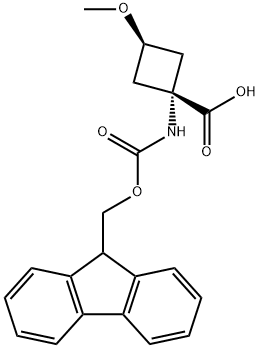 Cyclobutanecarboxylic acid, 1-[[(9H-fluoren-9-ylmethoxy)carbonyl]amino]-3-methoxy-, cis- Struktur