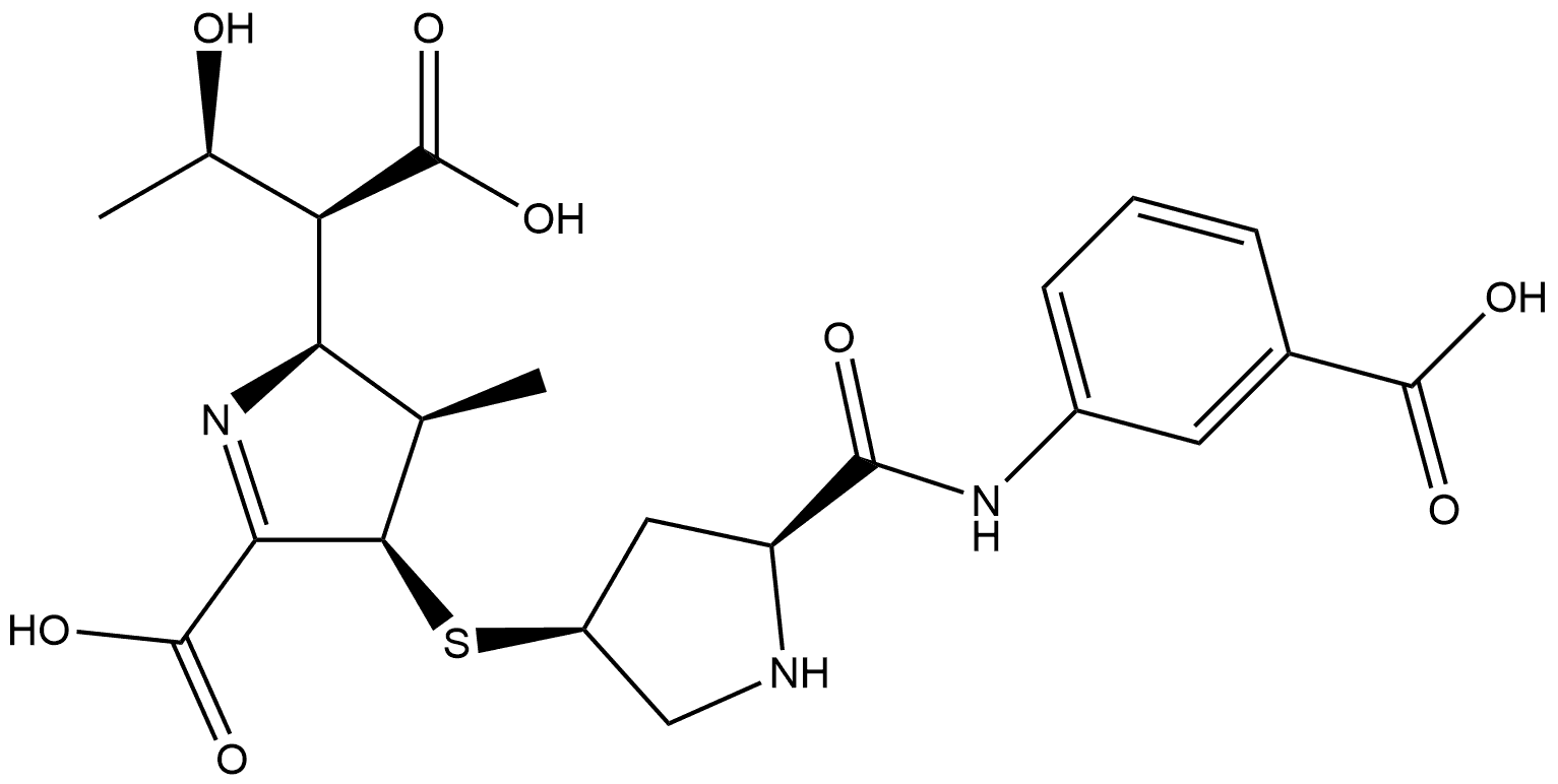 2H-Pyrrole-2-acetic acid, 5-carboxy-4-[[(3S,5S)-5-[[(3-carboxyphenyl)amino]carbonyl]-3-pyrrolidinyl]thio]-3,4-dihydro-α-[(1R)-1-hydroxyethyl]-3-methyl-, (αS,2S,3R,4R)- Struktur