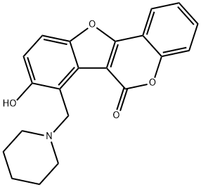 6H-Benzofuro[3,2-c][1]benzopyran-6-one, 8-hydroxy-7-(1-piperidinylmethyl)- Struktur