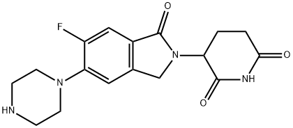 2,6-Piperidinedione, 3-[6-fluoro-1,3-dihydro-1-oxo-5-(1-piperazinyl)-2H-isoindol-2-yl]- Struktur