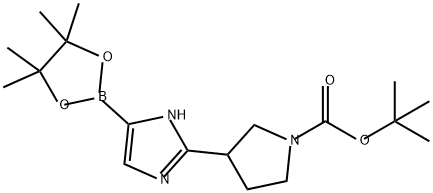 1-Pyrrolidinecarboxylic acid, 3-[5-(4,4,5,5-tetramethyl-1,3,2-dioxaborolan-2-yl)-1H-imidazol-2-yl]-, 1,1-dimethylethyl ester Struktur