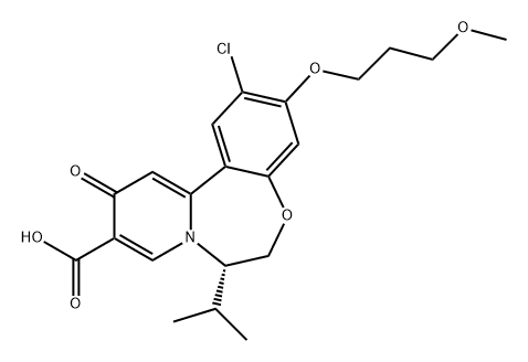 11H-Pyrido[1,2-d][1,4]benzoxazepine-10-carboxylic acid, 2-chloro-6,7-dihydro-3-(3-methoxypropoxy)-7-(1-methylethyl)-11-oxo-, (7S)- Struktur