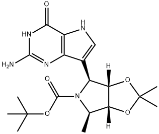 5H-1,3-Dioxolo4,5-cpyrrole-5-carboxylic acid, 4-(2-amino-4,5-dihydro-4-oxo-1H-pyrrolo3,2-dpyrimidin-7-yl)tetrahydro-2,2,6-trimethyl-, 1,1-dimethylethyl ester, (3aS,4S,6R,6aR)- Struktur