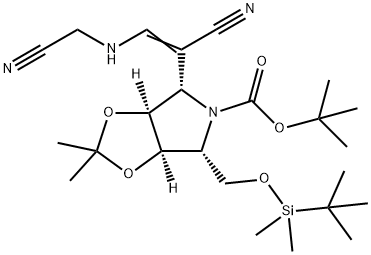 5H-1,3-Dioxolo4,5-cpyrrole-5-carboxylic acid, 4-1-cyano-2-(cyanomethyl)aminoethenyl-6-(1,1-dimethylethyl)dimethylsilyloxymethyltetrahydro-2,2-dimethyl-, 1,1-dimethylethyl ester, (3aS,4S,6R,6aR)- Struktur