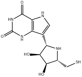 1H-Pyrrolo3,2-dpyrimidine-2,4(3H,5H)-dione, 7-(2S,3S,4R,5S)-3,4-dihydroxy-5-(mercaptomethyl)-2-pyrrolidinyl- Struktur