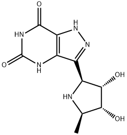 1H-Pyrazolo4,3-dpyrimidine-5,7(4H,6H)-dione, 3-(2S,3S,4R,5R)-3,4-dihydroxy-5-methyl-2-pyrrolidinyl- Struktur