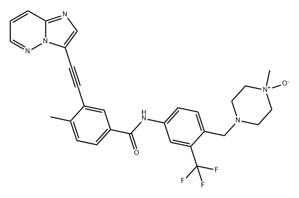 Benzamide, 3-(2-imidazo[1,2-b]pyridazin-3-ylethynyl)-4-methyl-N-[4-[(4-methyl-4-oxido-1-piperazinyl)methyl]-3-(trifluoromethyl)phenyl]- Struktur