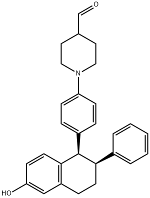 4-Piperidinecarboxaldehyde, 1-[4-[(1R,2S)-1,2,3,4-tetrahydro-6-hydroxy-2-phenyl-1-naphthalenyl]phenyl]- Struktur