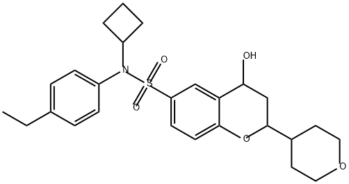 2H-1-Benzopyran-6-sulfonamide, N-cyclobutyl-N-(4-ethylphenyl)-3,4-dihydro-4-hydroxy-2-(tetrahydro-2H-pyran-4-yl)- Struktur