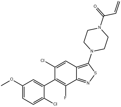 2-Propen-1-one, 1-[4-[5-chloro-6-(2-chloro-5-methoxyphenyl)-7-fluoro-2,1-benzisothiazol-3-yl]-1-piperazinyl]- Struktur