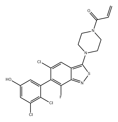 2-Propen-1-one, 1-[4-[5-chloro-6-(2,3-dichloro-5-hydroxyphenyl)-7-fluoro-2,1-benzisothiazol-3-yl]-1-piperazinyl]- Struktur