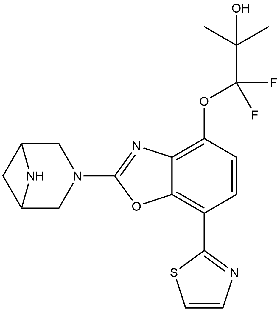 1-[[2-(3,6-Diazabicyclo[3.1.1]hept-3-yl)-7-(2-thiazolyl)-4-benzoxazolyl]oxy]-1,1-difluoro-2-methyl-2-propanol Struktur