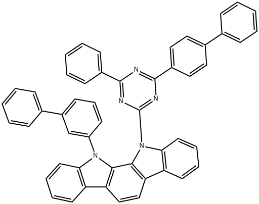 Indolo[2,3-a]carbazole, 11-[1,1'-biphenyl]-3-yl-12-(4-[1,1'-biphenyl]-4-yl-6-phenyl-1,3,5-triazin-2-yl)-11,12-dihydro- Struktur