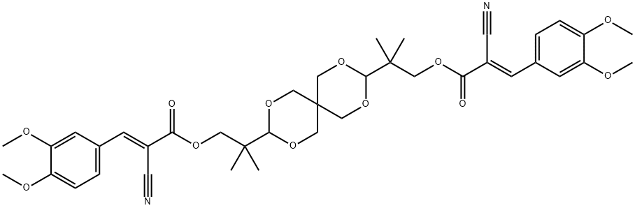 2-Propenoic acid, 2-cyano-3-(3,4-dimethoxyphenyl)-, 1,1'-[2,4,8,10-tetraoxaspiro[5.5]undecane-3,9-diylbis(2,2-dimethyl-2,1-ethanediyl)] ester, (2E,2'E)- Struktur