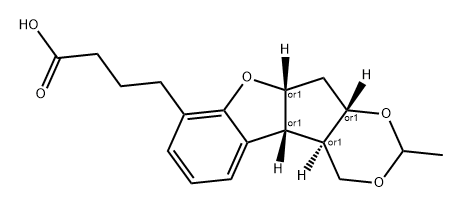 1,3-Dioxino[5',4':3,4]cyclopenta[1,2-b]benzofuran-8-butanoic acid, 4,4a,4b,9a,10,10a-hexahydro-2-methyl-, (4aR,4bR,9aR,10aS)-rel- Struktur