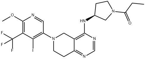 1-Propanone, 1-[(3S)-3-[[5,6,7,8-tetrahydro-6-[4-iodo-6-methoxy-5-(trifluoromethyl)-3-pyridinyl]pyrido[4,3-d]pyrimidin-4-yl]amino]-1-pyrrolidinyl]- Struktur