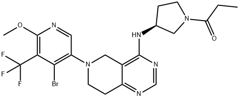 1-Propanone, 1-[(3S)-3-[[6-[4-bromo-6-methoxy-5-(trifluoromethyl)-3-pyridinyl]-5,6,7,8-tetrahydropyrido[4,3-d]pyrimidin-4-yl]amino]-1-pyrrolidinyl]- Struktur